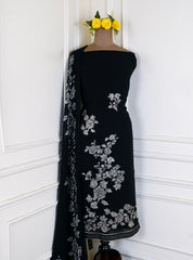 Georgette Black Unstitched Suit