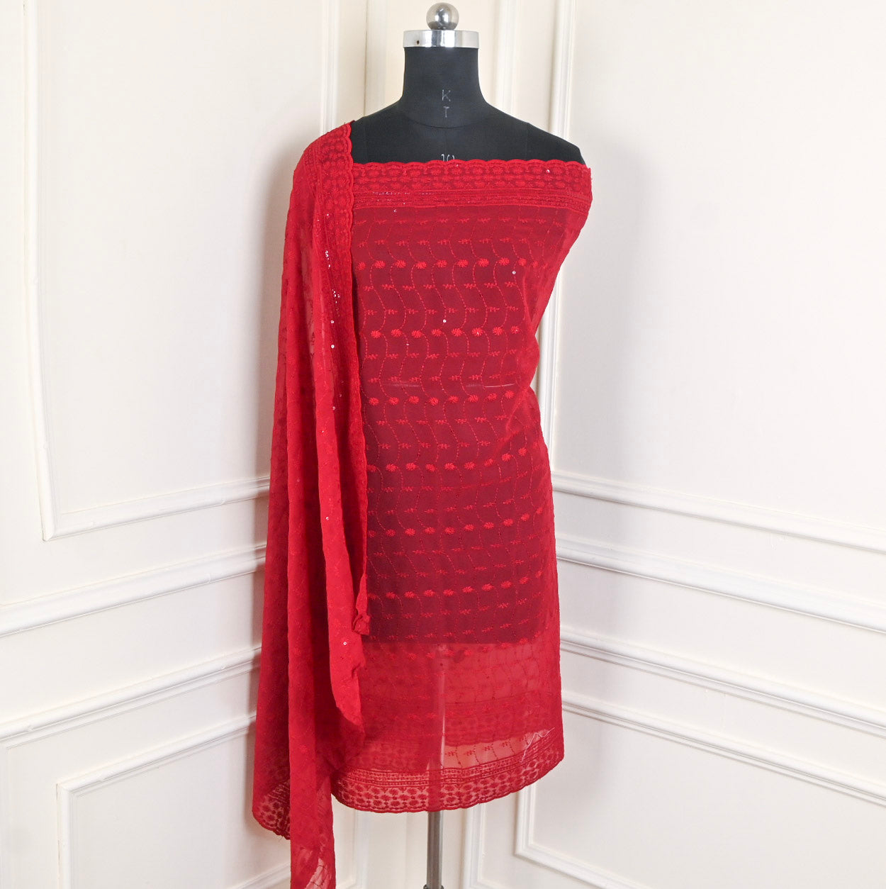 Georgette Maroon Unstitched Suit