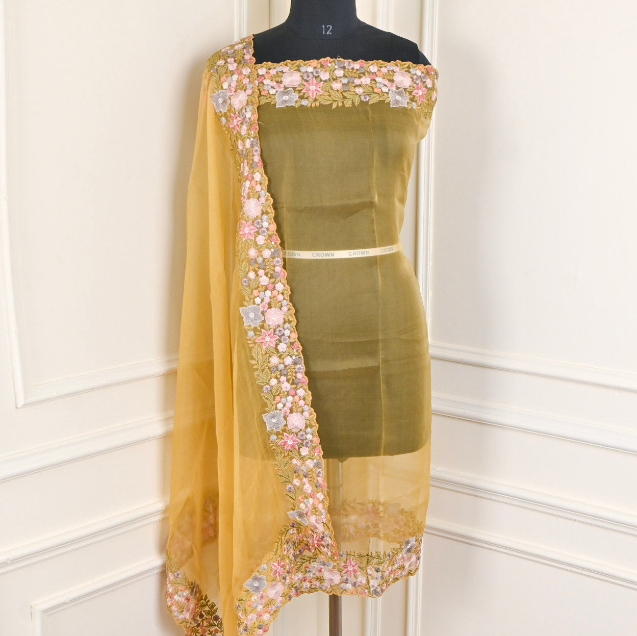 Organza Yellow Unstitched Suit
