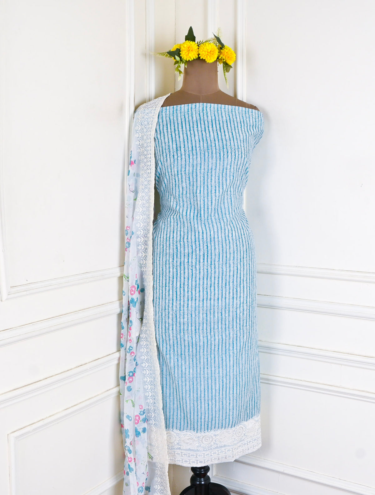 Chanderi Silk Ferozi Unstitched Suit