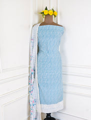 Chanderi Silk Ferozi Unstitched Suit