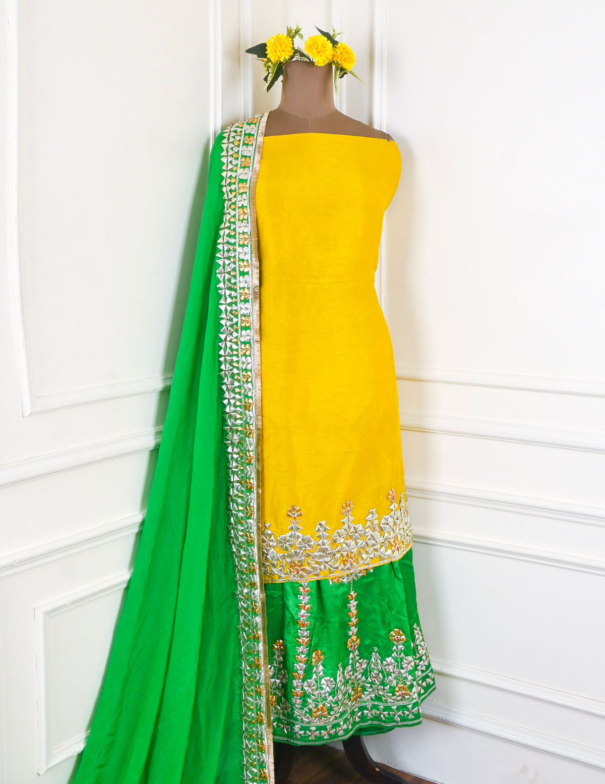 Khadi Yellow Unstitched Lehenga Suit