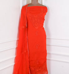 Organza Red Unstitched Suit