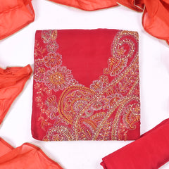 Organza Silk Red Unstitched Suit
