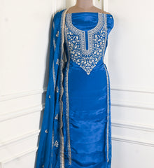 Organza Blue Unstitched Suit