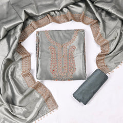 Giraffe Silk Silver Unstitched Suit