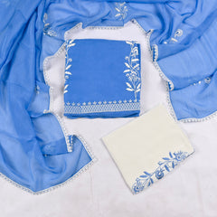 Organza Powder Blue Unstitched Suit
