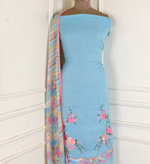 Twill Organza Sky Blue Unstitched Suit