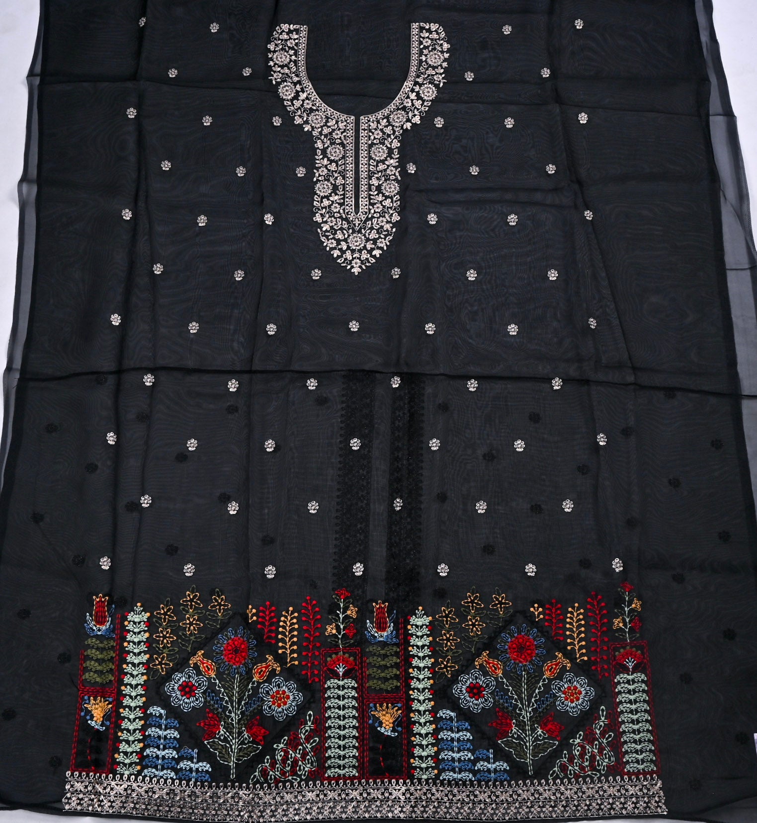 Organza Black Unstitched Suit