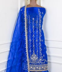 Glass Shimmer Blue Unstitched Lehenga Suit