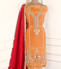 Silk Organza Orange Unstitched Suit