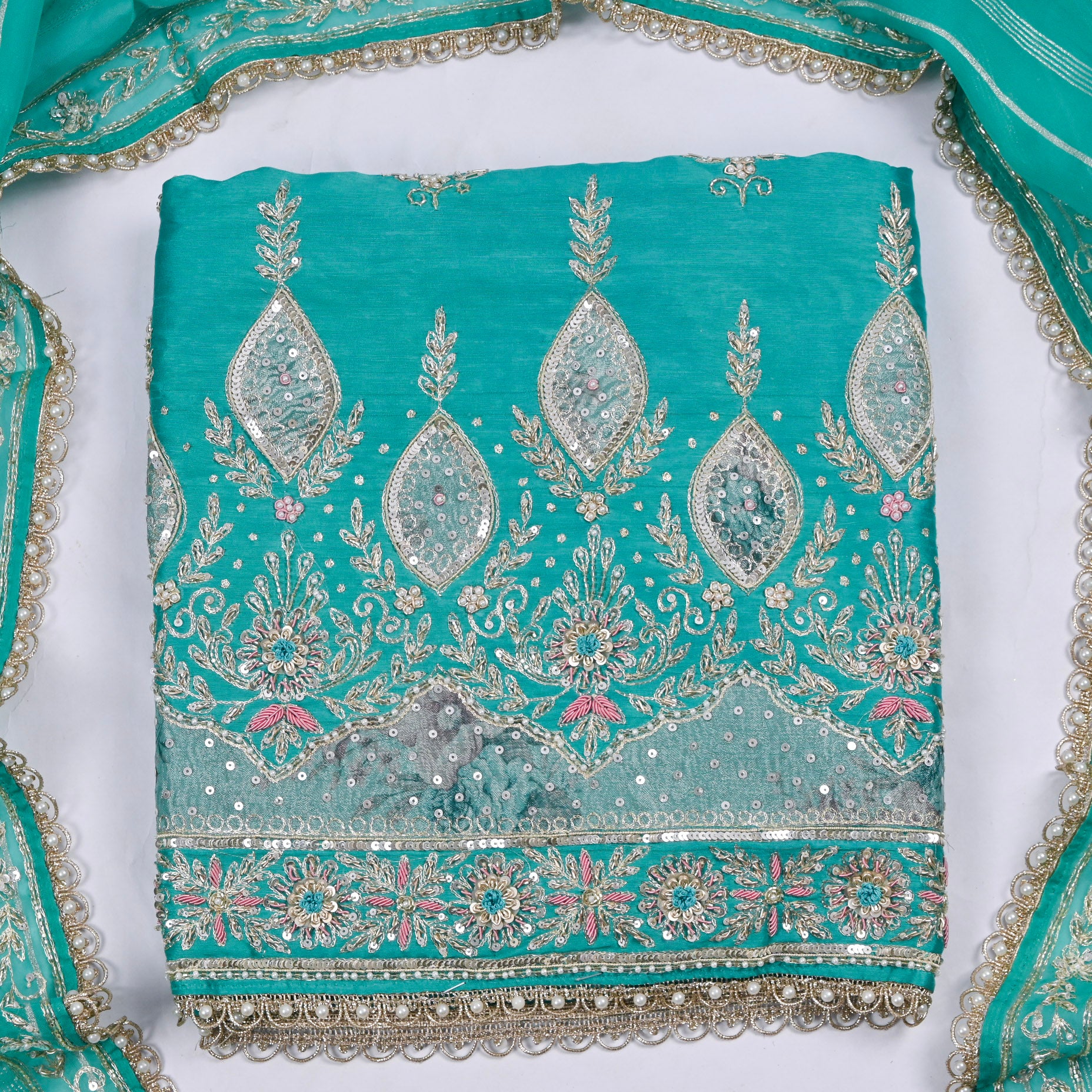Raw Silk Ferozi Unstitched Suit