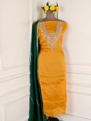 Organza Mustard Yellow Unstitched Suit