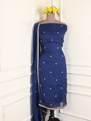Twill Organza Navy Blue Unstitched Suit