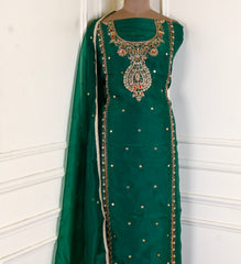 Glass Shimmer Green Unstitched Suit