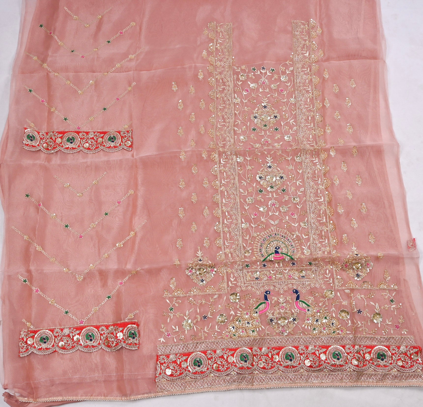 Glass Shimmer Baby Pink Unstitched Suit