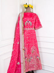 Crepe Magenta Peplum Lehenga Suit