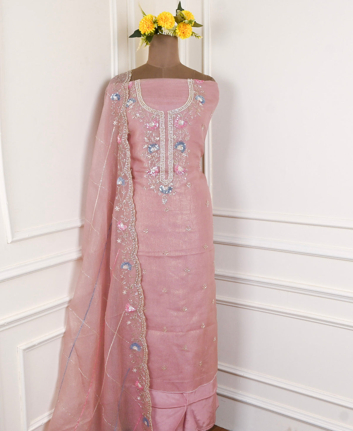 Crush Baby Pink Unstitched Suit