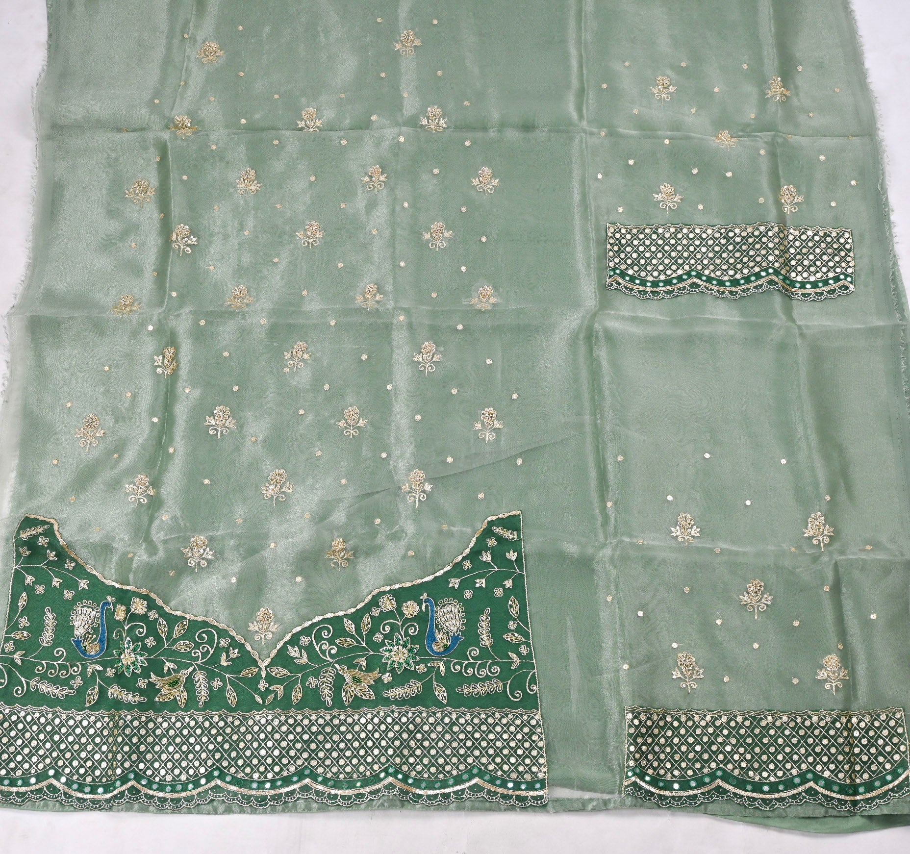Glass Shimmer Mint Green Unstitched Suit