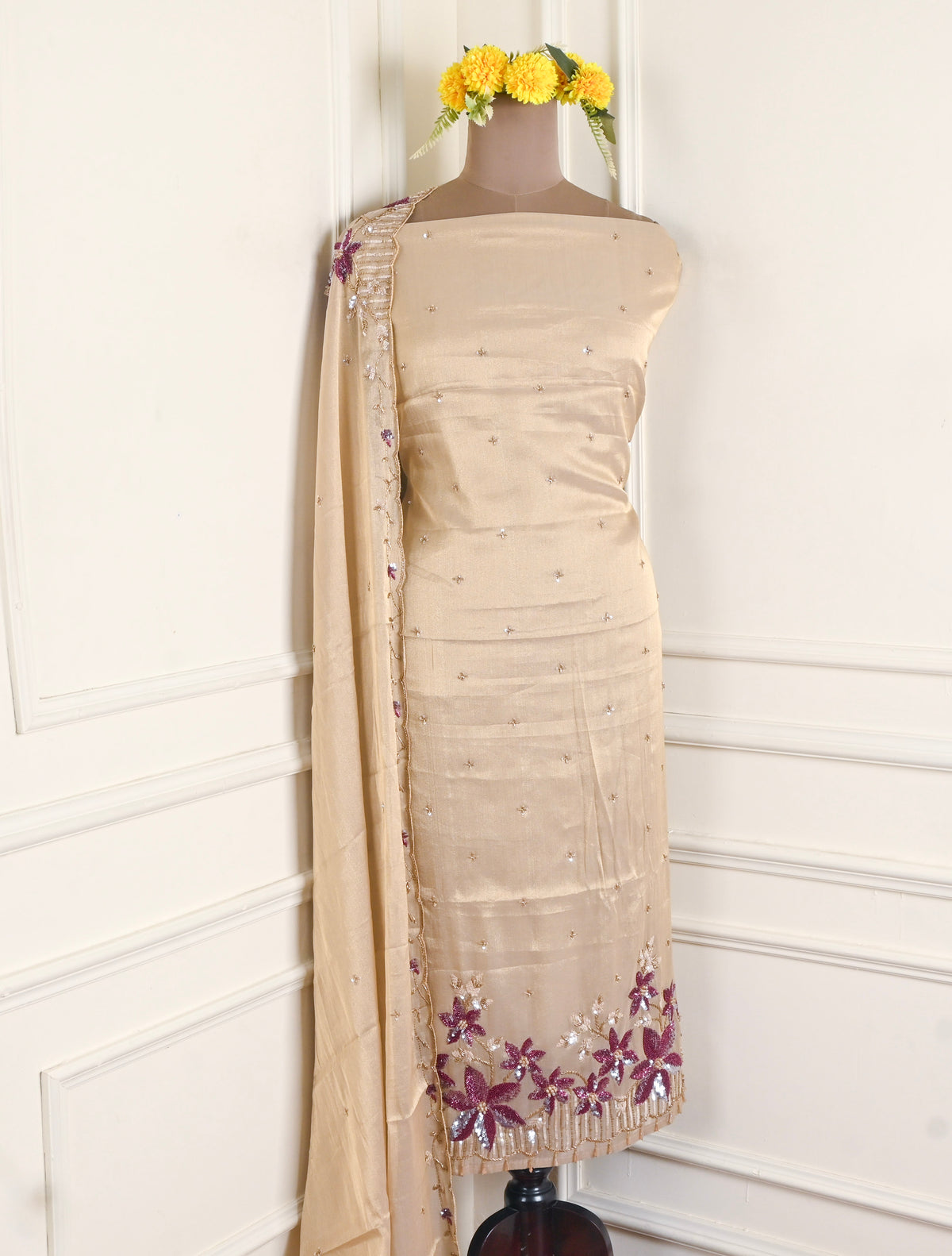 Tissue Shimmer Magenta Unstitched Suit