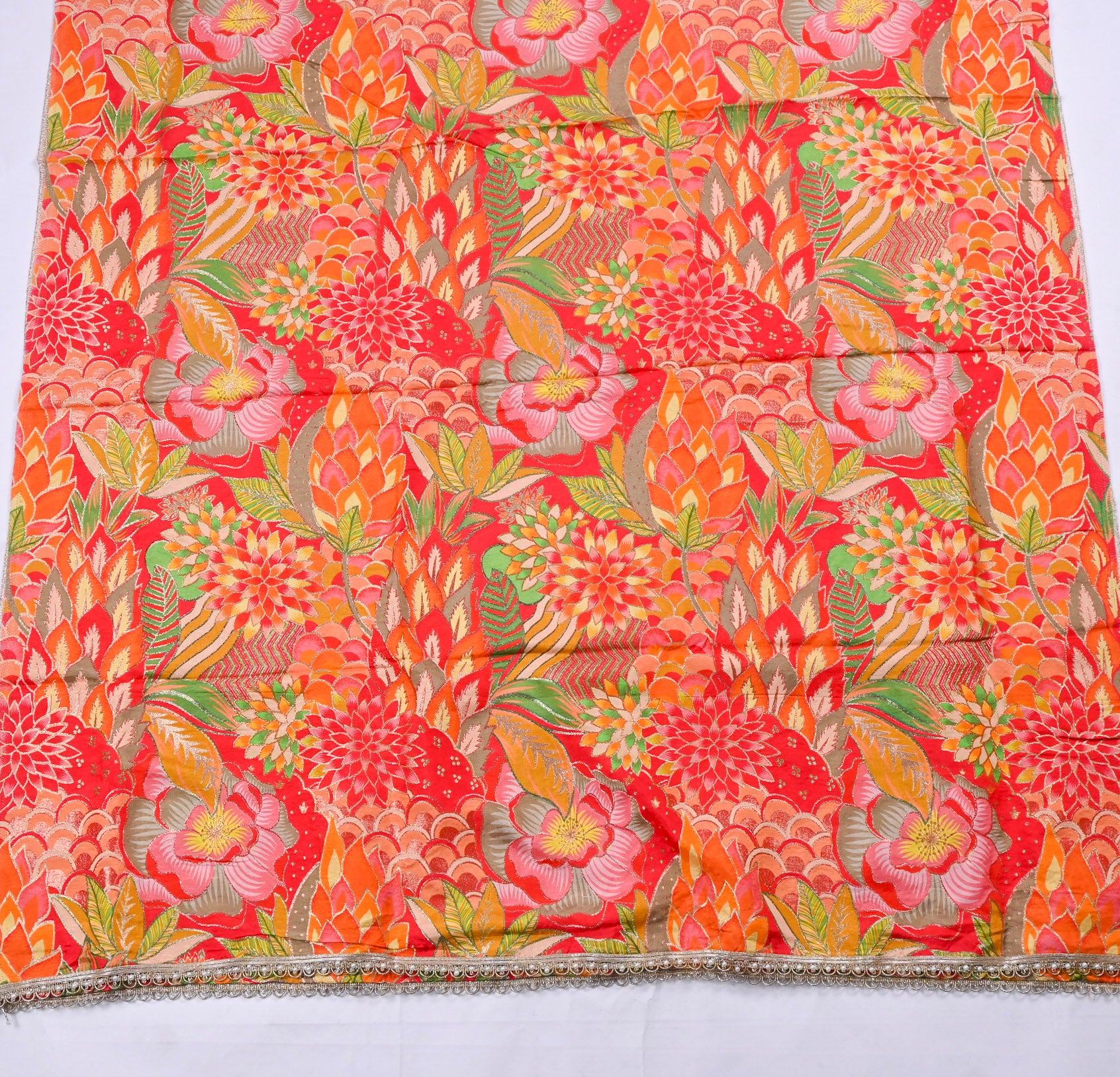 Banarasi Silk Red Unstitched Suit