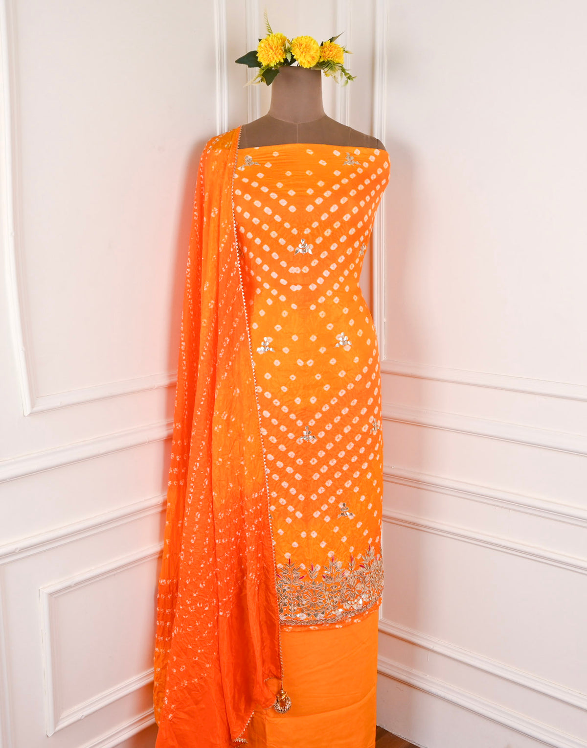 Muslin Orange Unstitched Suit