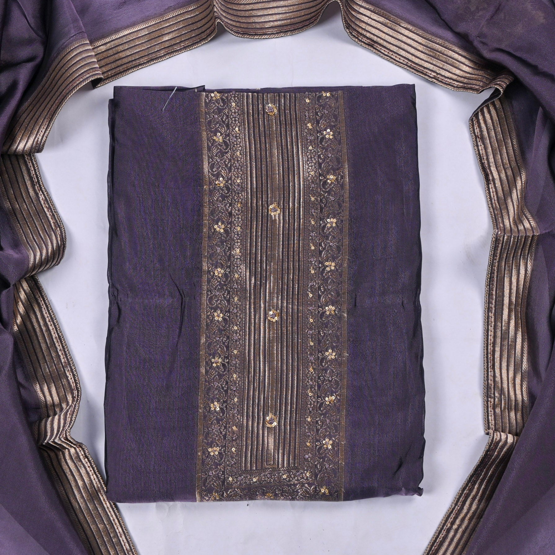 Banarasi Silk Purple Unstitched Suit