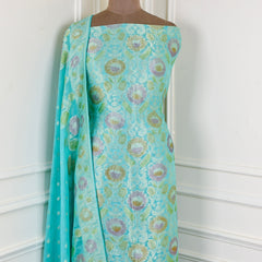 Banarasi Aqua Blue Unstitched Suit