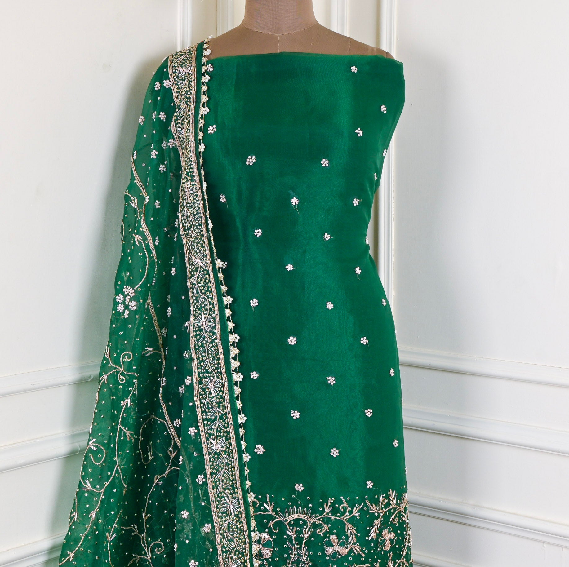 Glass Shimmer Green Unstitched Suit