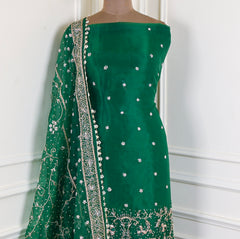 Glass Shimmer Green Unstitched Suit