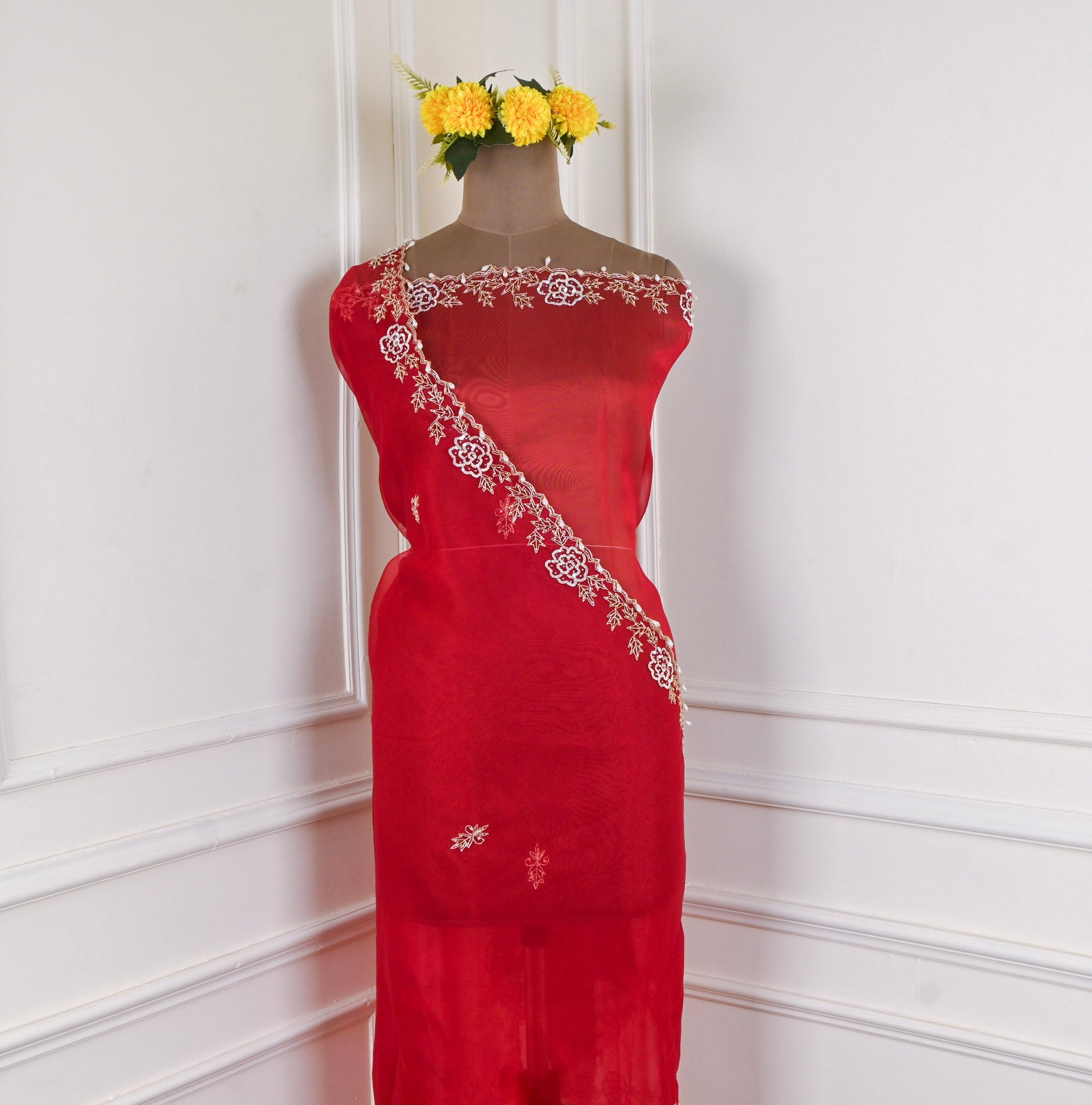 Glass Organza Peach Unstitched Suit