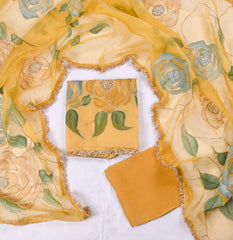 Organza Yellow Unstitched Suit