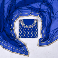 Organza Blue Unstitched Suit