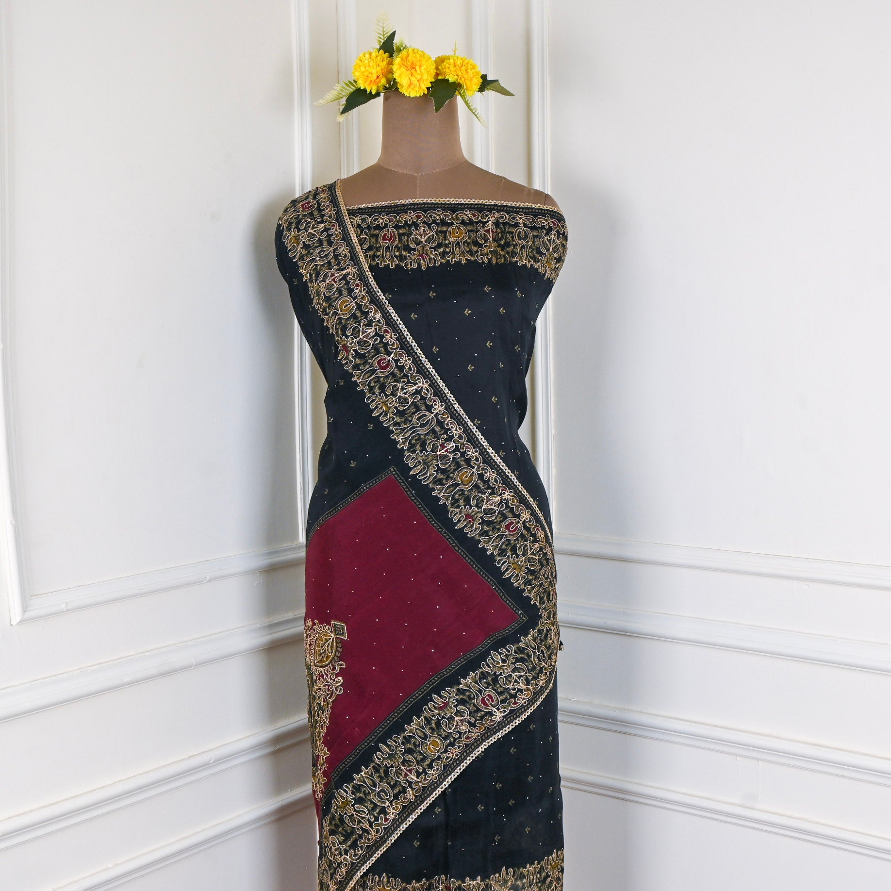 Organza Black Unstitched Suit