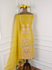 Khadi Silk Yellow Parrot Unstitched Suit