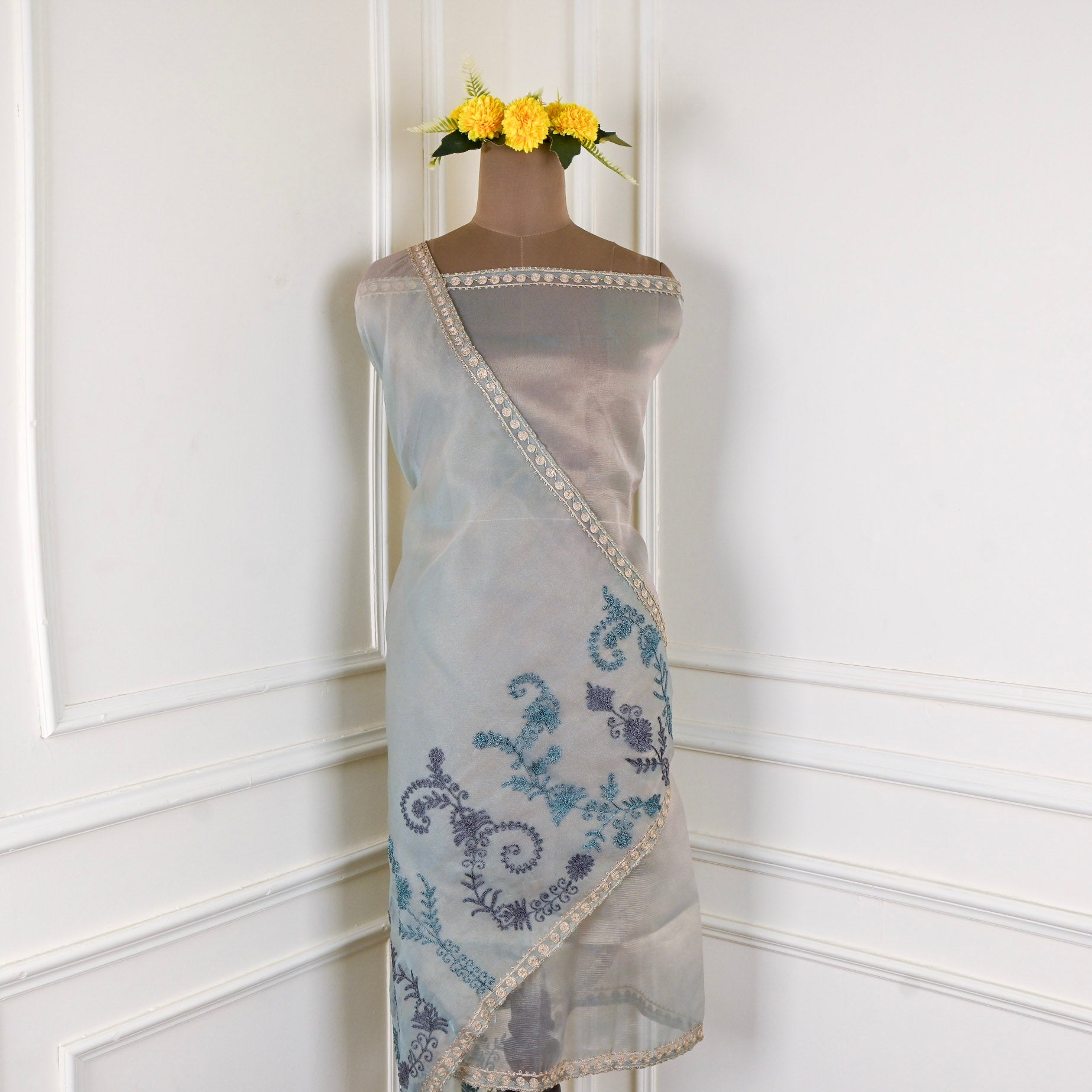 Crush Shimmer Light Blue Unstitched Suit