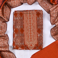 Banarasi Silk Rust Unstitched Suit