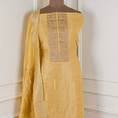 Banarasi Silk Yellow Unstitched Suit