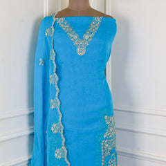 Organza Sky Blue Unstitched Suit