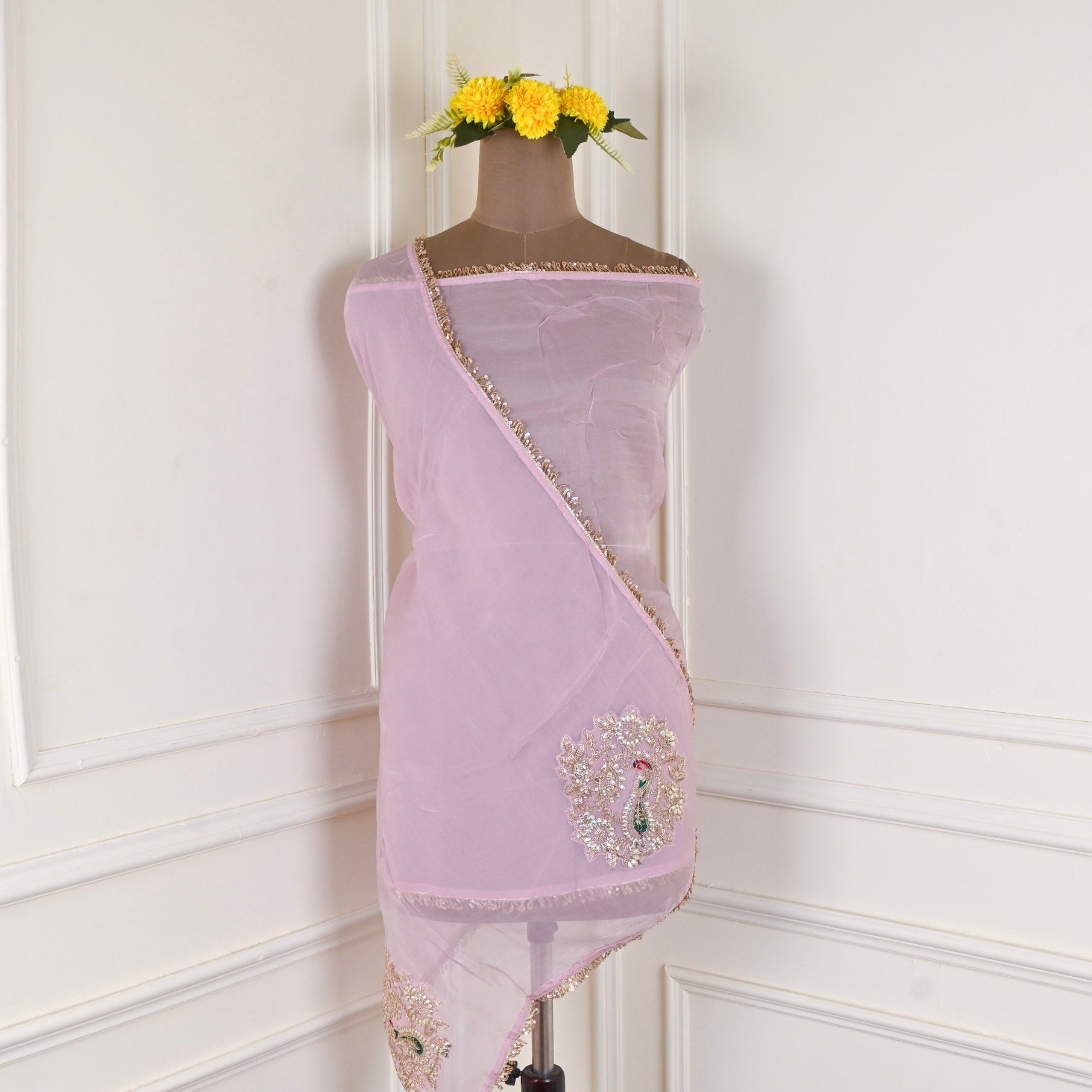 Banarasi Pink Unstitched Suit