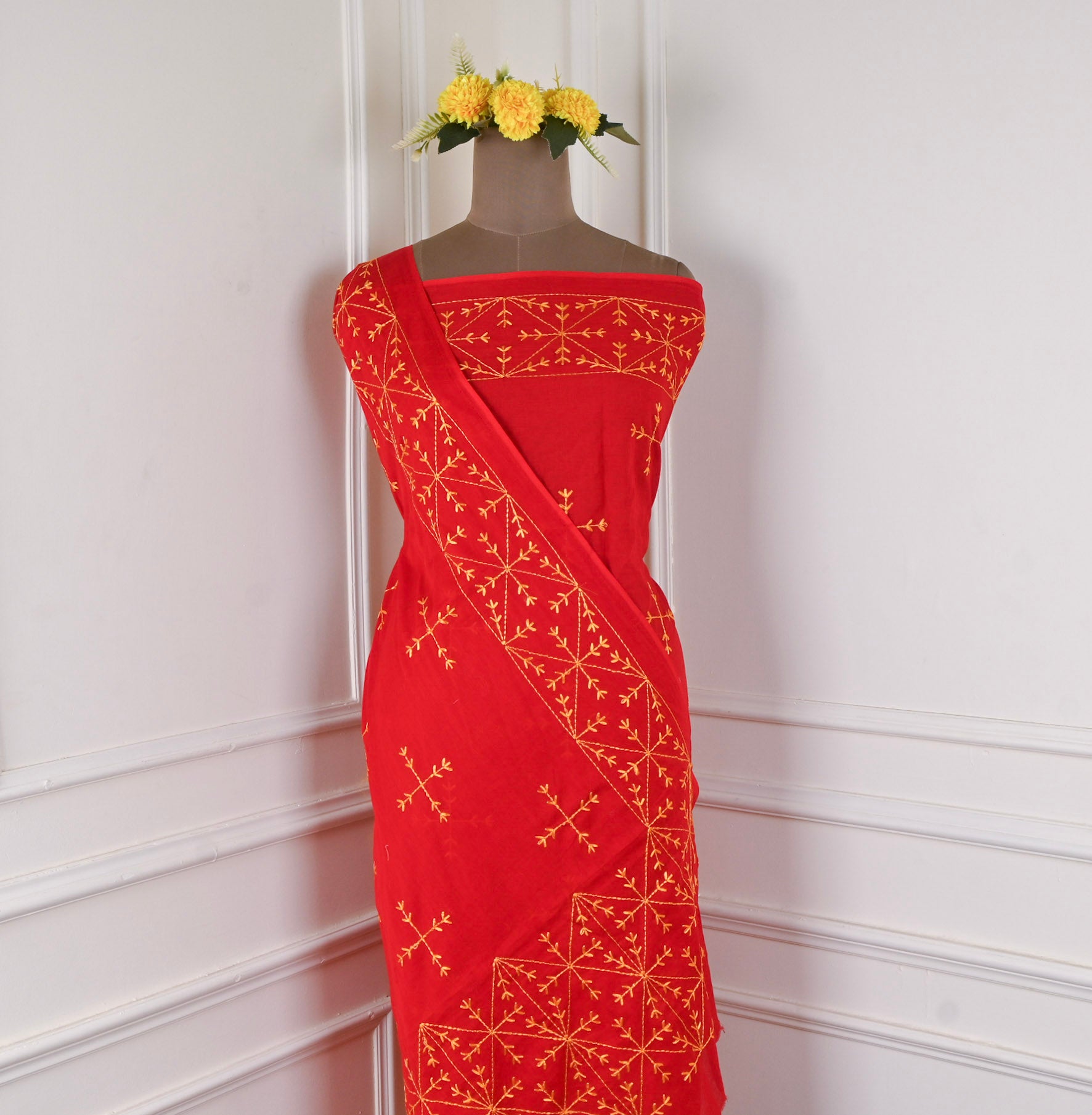 Mul Mul Red Phulkari Suit