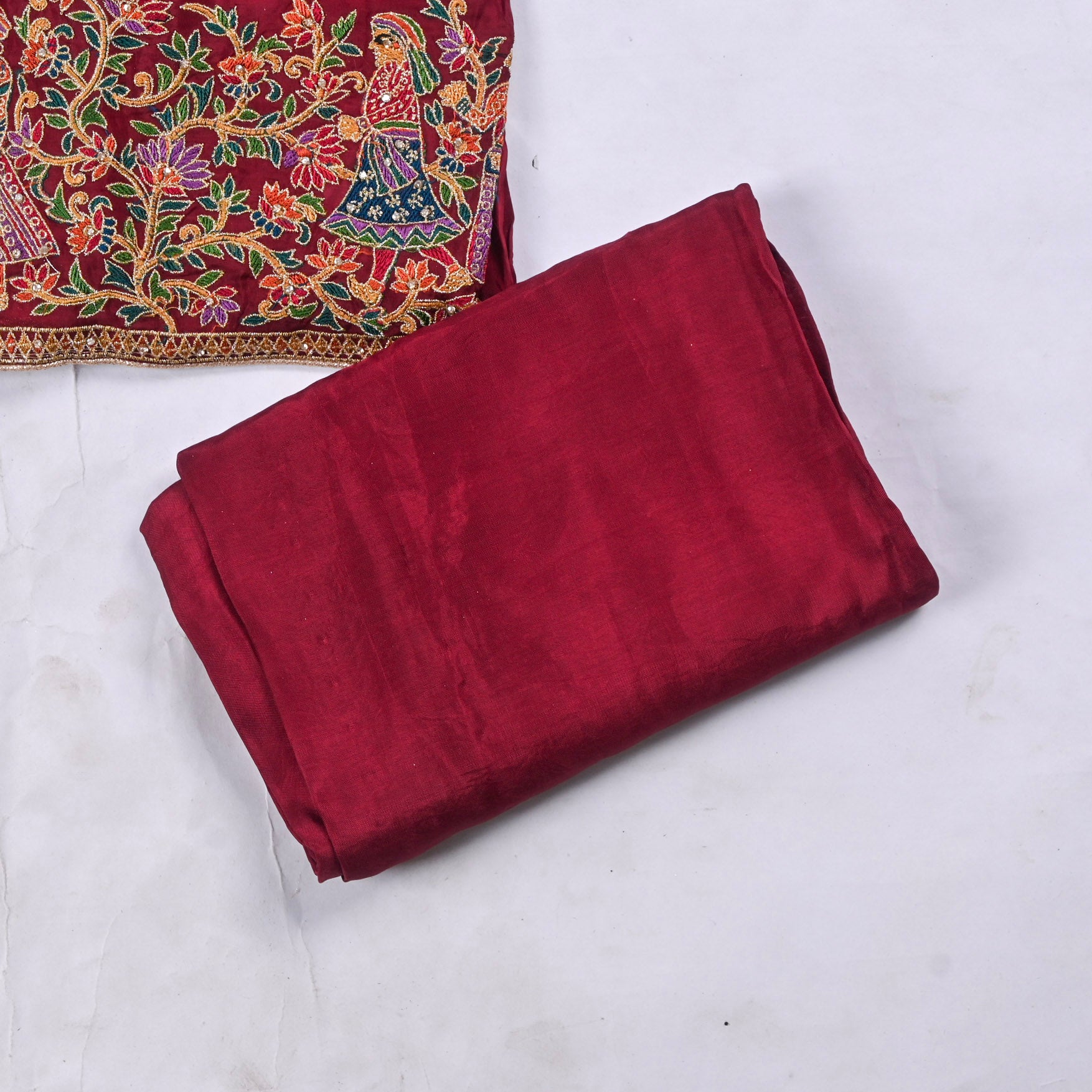 Crepe Silk Maroon Unstitched Suit