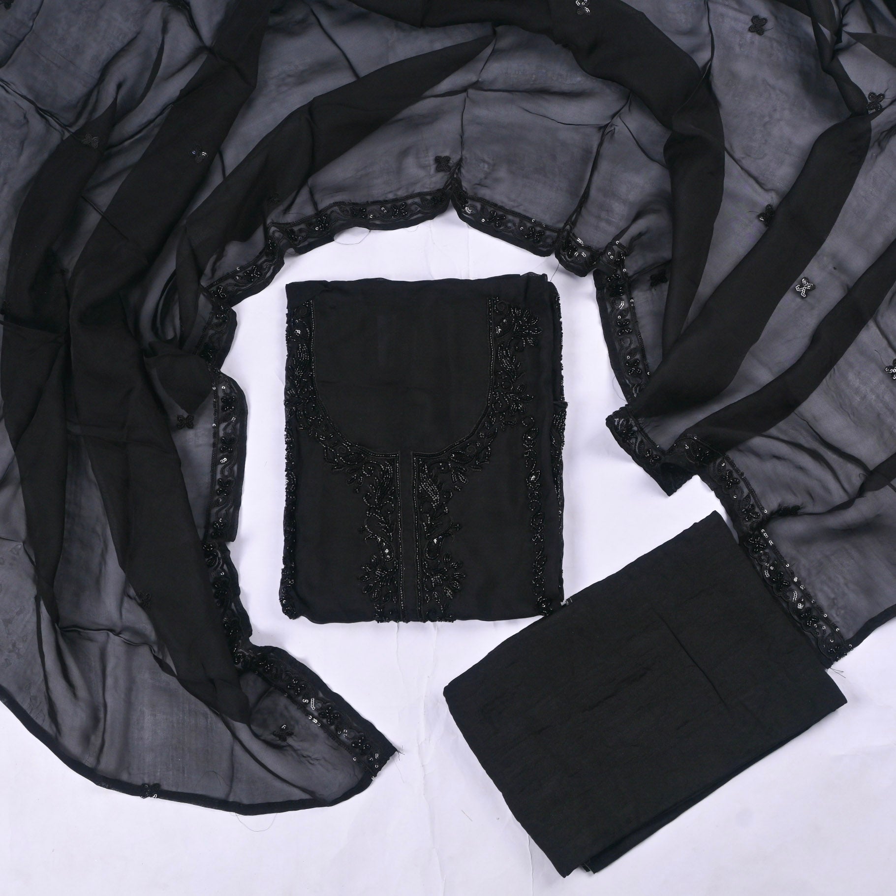 Organza Black Unstitched Suit