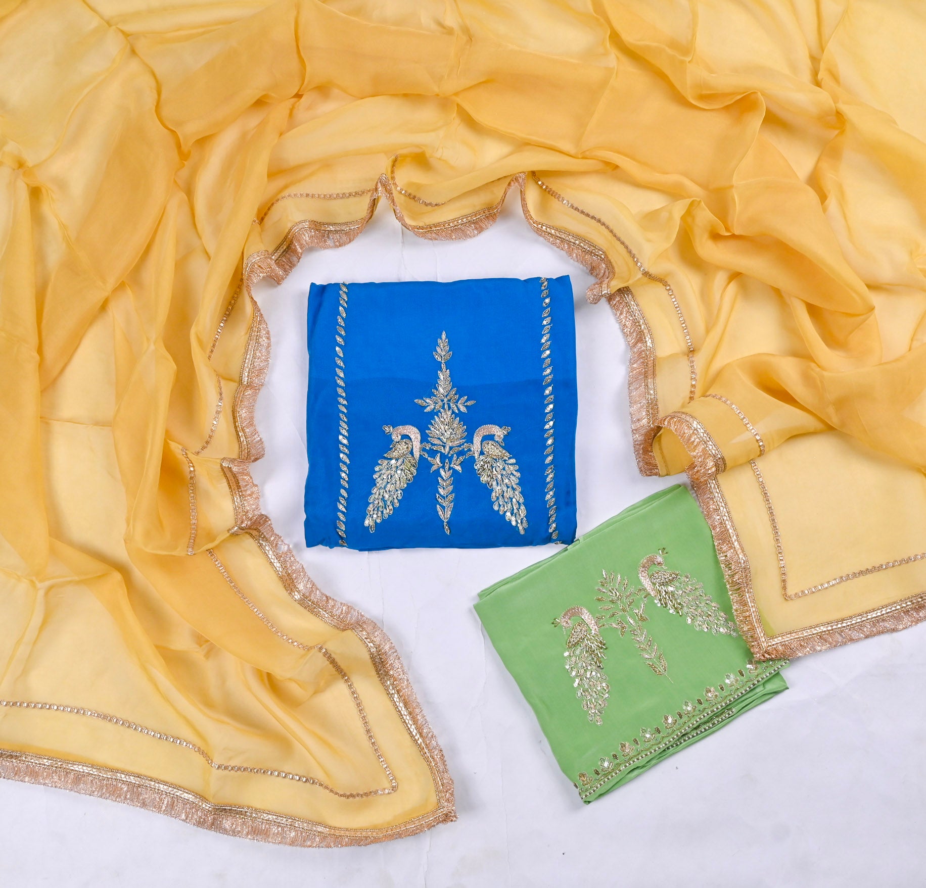 Organza Blue Unstitched Suit