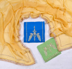 Organza Blue Unstitched Suit