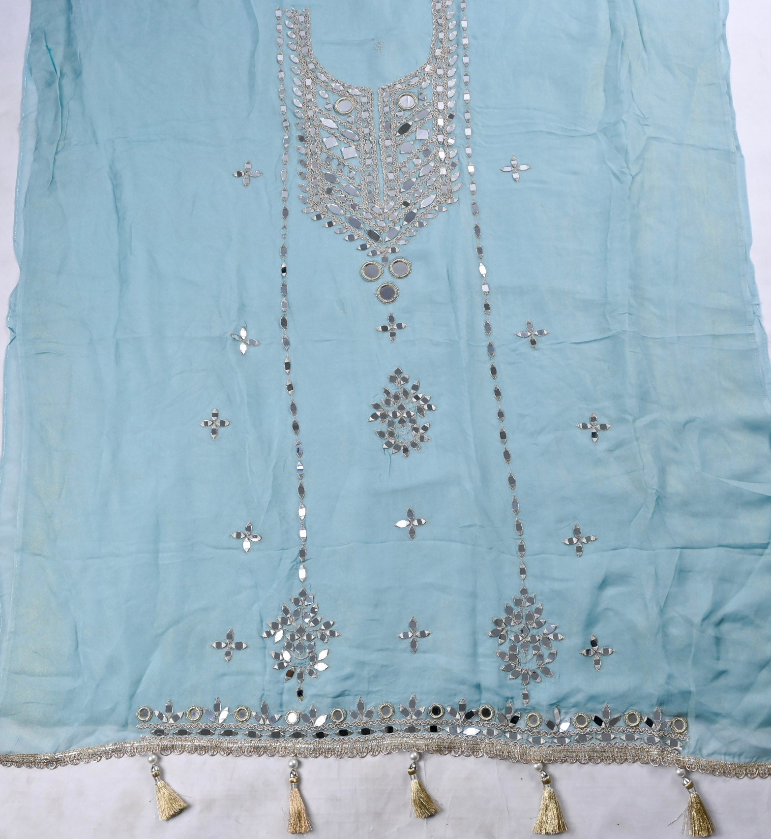 Glass Organza Sky Blue Unstitched Suit