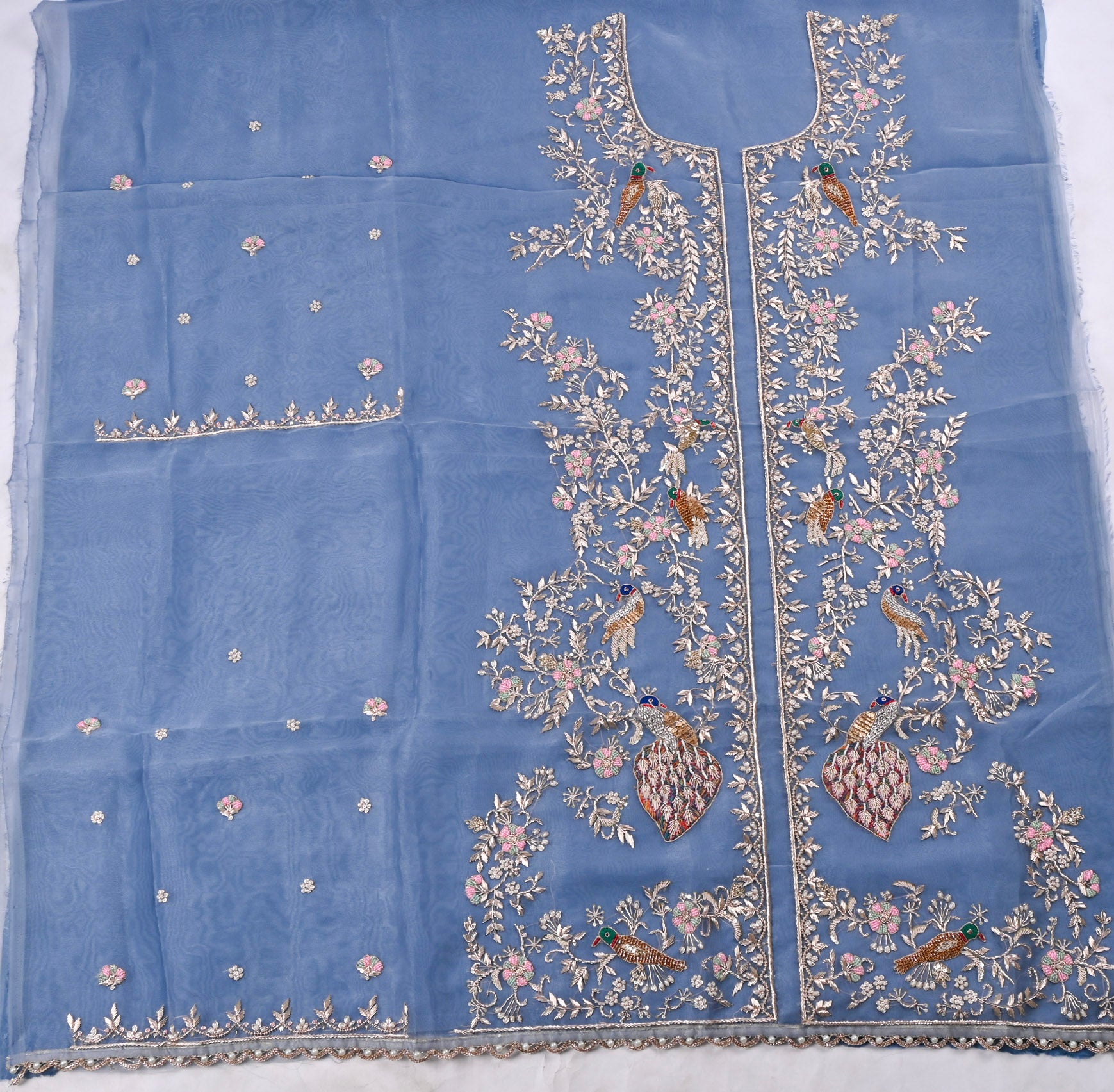 Glass Organza Blue Unstitched Suit