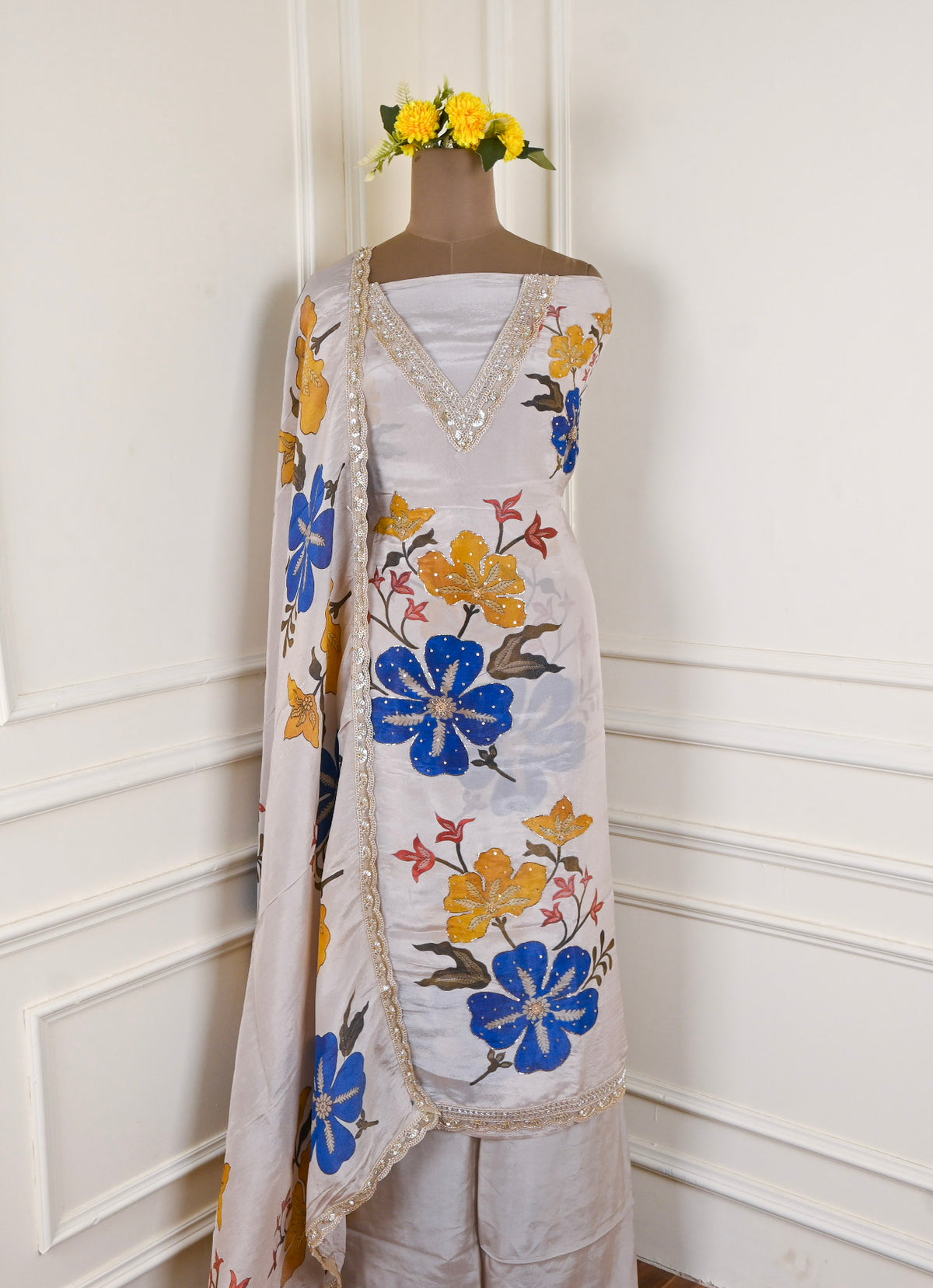 Shimmer Off-White Unstitched Suit