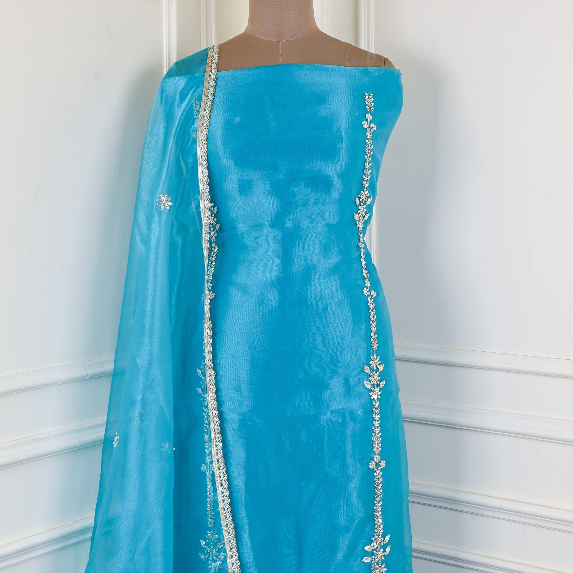 Firozi Glass Shimmer Unstitched Suit