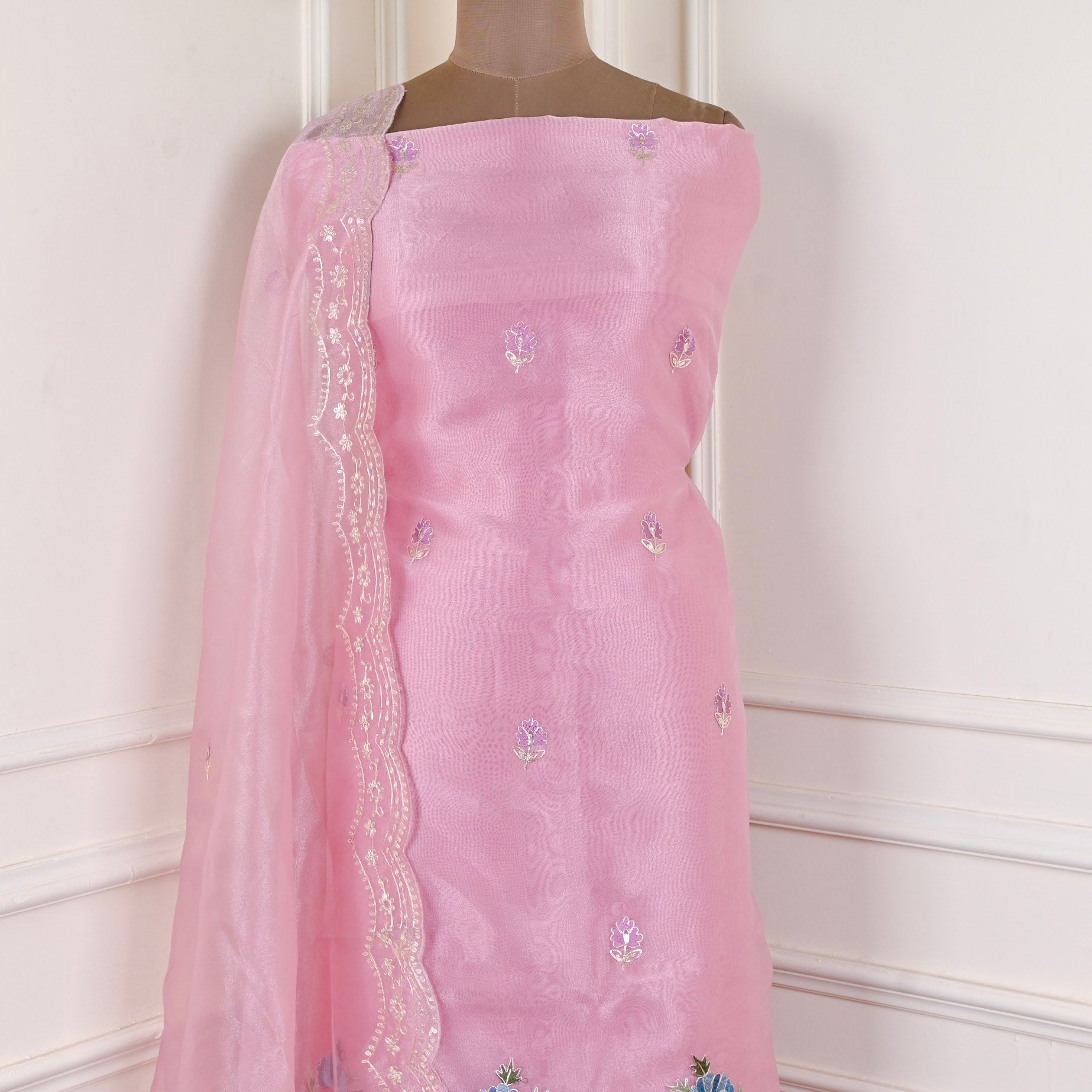 Glass Shimmer Pink Unstitched Suit